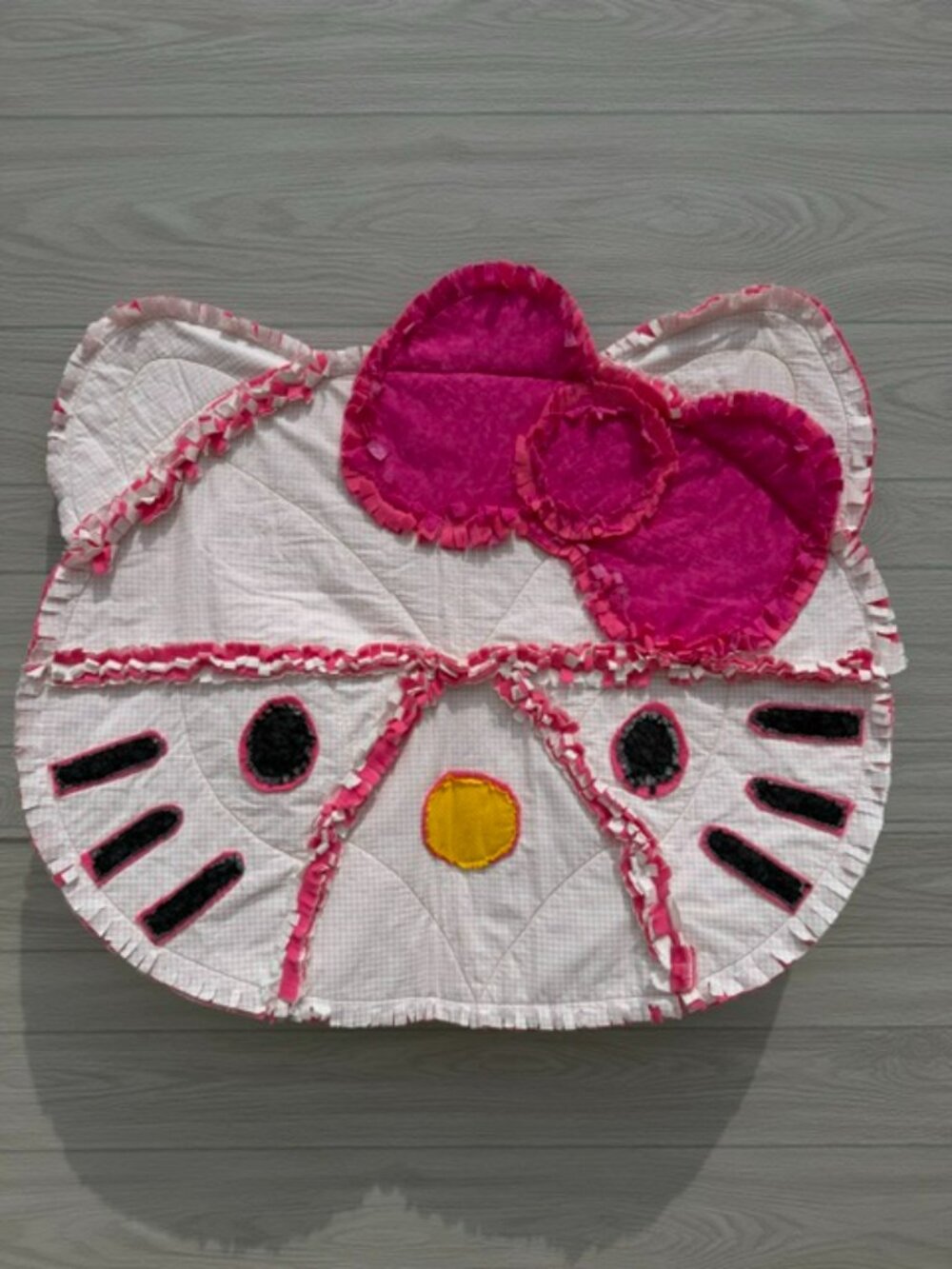 Homemade Small Hello Kitty Pink, White & Black Rag Quilt - Picture 2 of 10